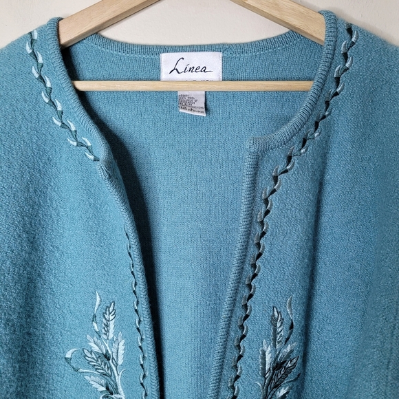 Vintage Linea By Louis Dell'Olio Wool Cardigan L Floral Embroidered Classic - Picture 5 of 9
